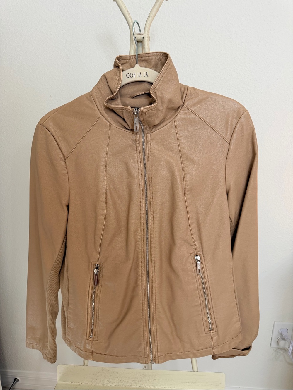 Kenneth Cole Reaction Tan Zip-Front Leather Jacket